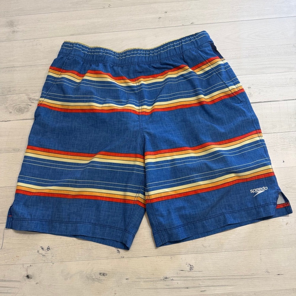 Speedo men's blue stripe swim trunks shorts‎ small